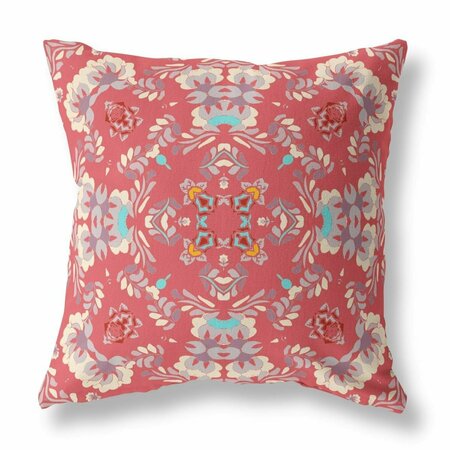 PALACEDESIGNS 18 in. Filigree Indoor & Outdoor Zip Throw Pillow Red & Off-White PA3106560